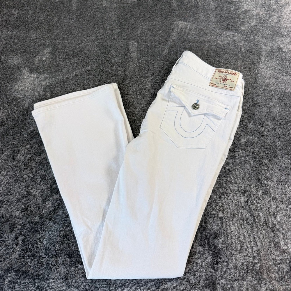 True Religion Becca Mid Rise Bootcut Jeans Optic White Blue Stitch 30 NWT $164
